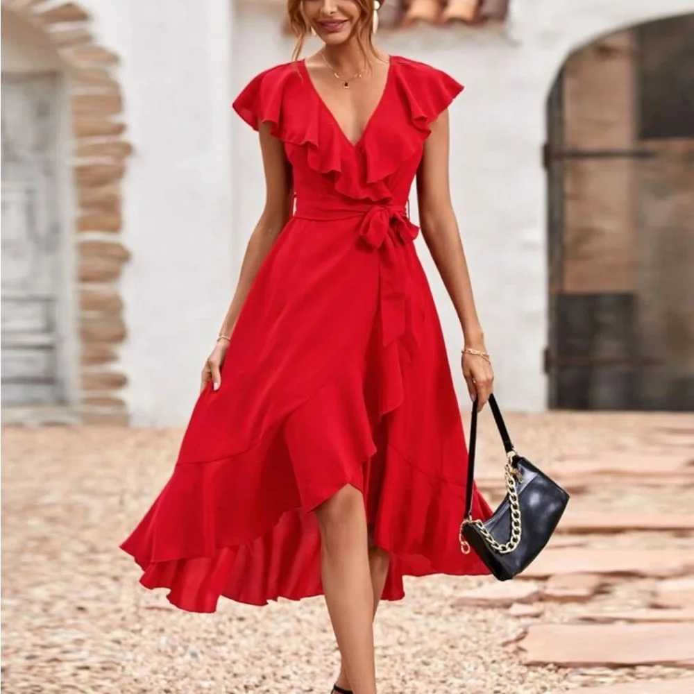 Boho ruffle hem wrap belted Maxi Dress - Picture 10 of 11